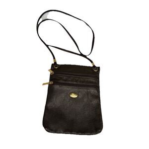Gio Made in Italy Leather Crossbody Coin Phone Wallet Dark Brown 6.5"x9" EUC